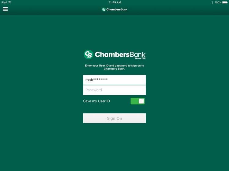 Chambers Bank Mobile for iPad