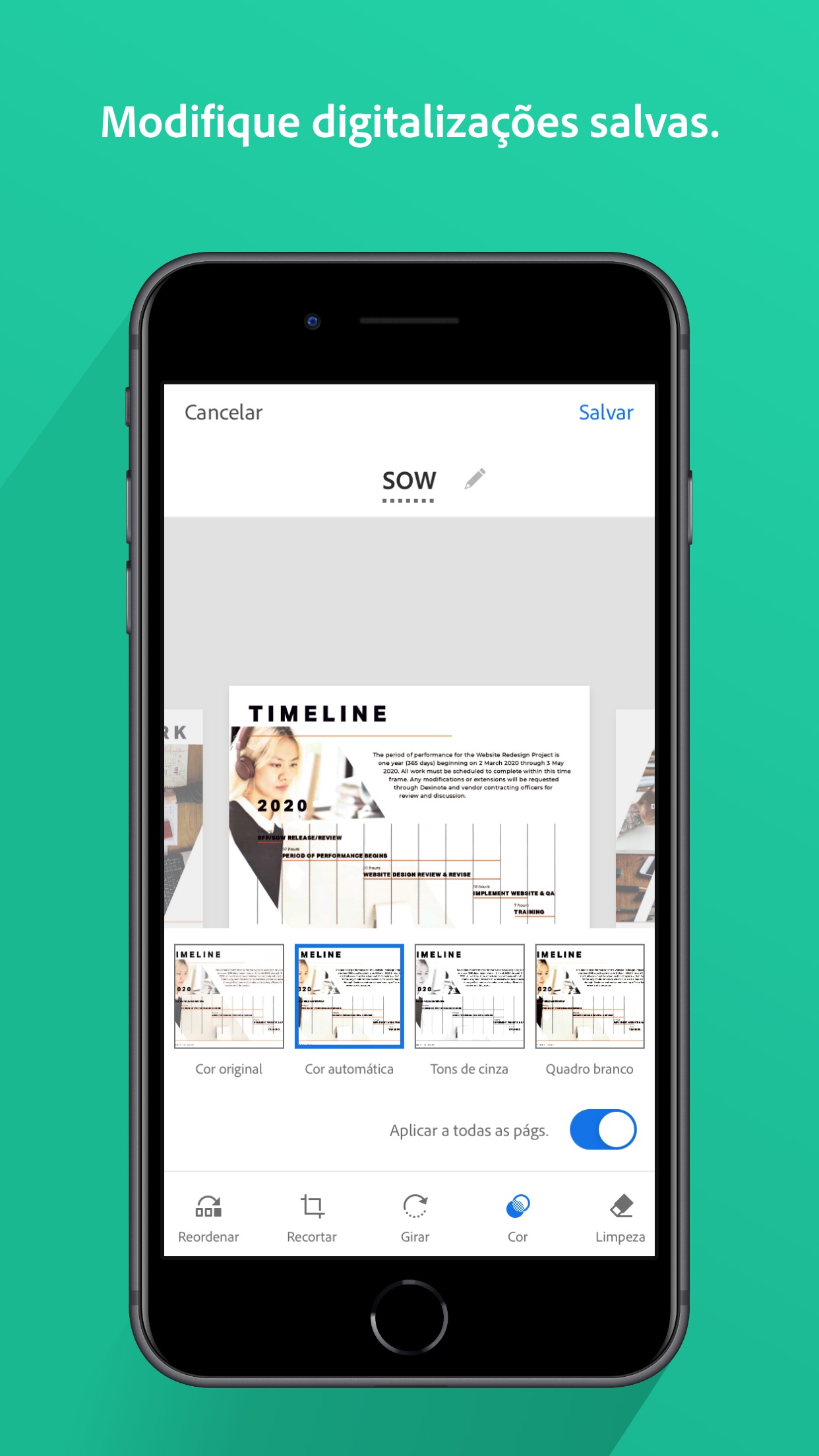 Screenshot do app Adobe Scan: PDF Scanner e OCR
