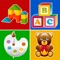 Collection of educational games for children to learn English and Spanish