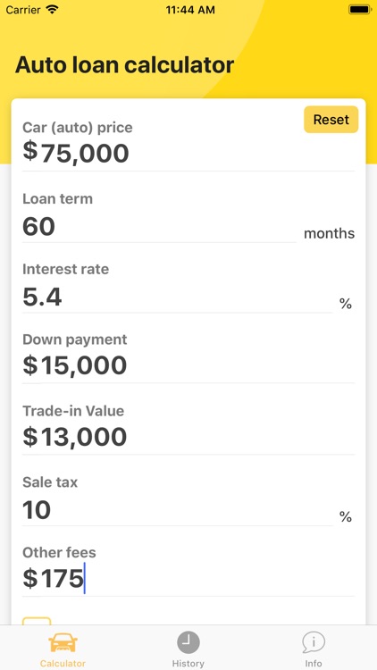 Auto loan calculator, payment