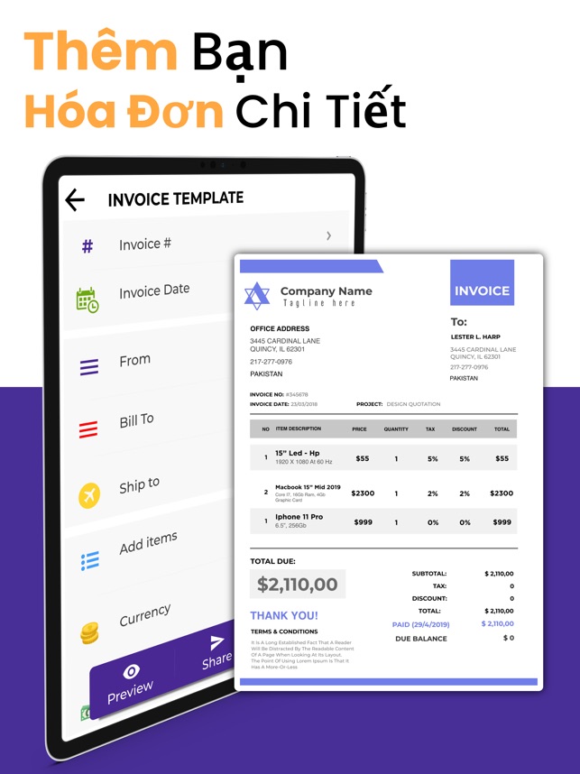 hóa đơn và ước tính