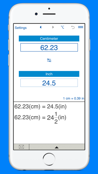 Inches to / from cm converter screenshot 2