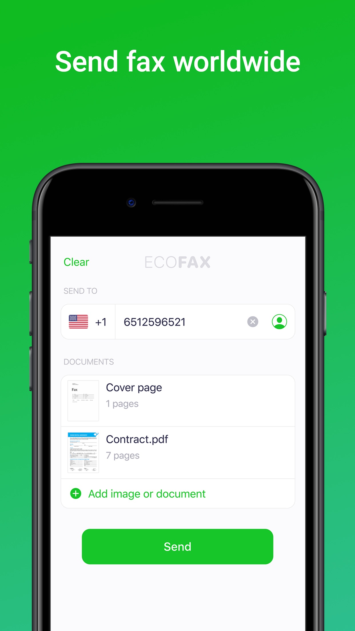 Screenshot do app EcoFax - send fax from iPhone