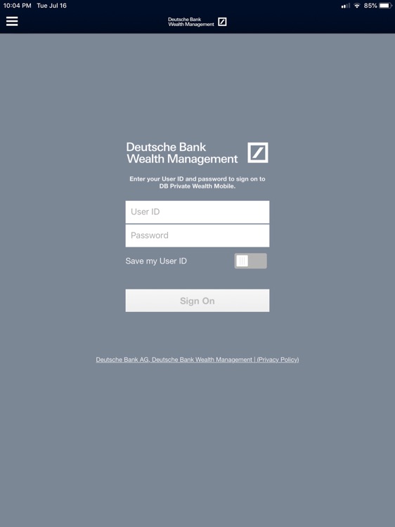 DB Private Wealth Mobile iPad