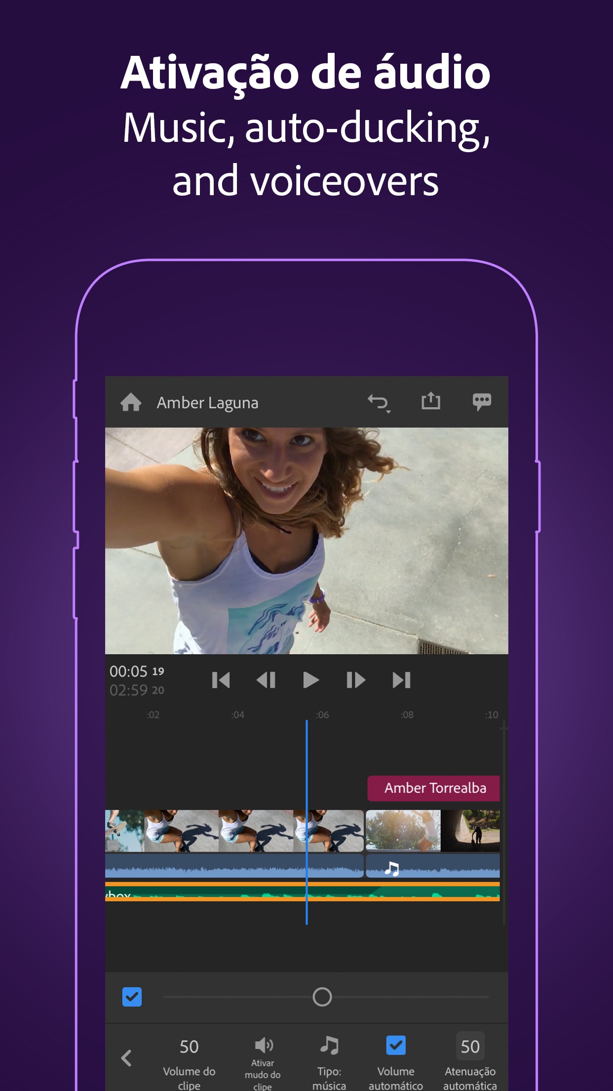 Screenshot do app Adobe Premiere Rush para Vídeo