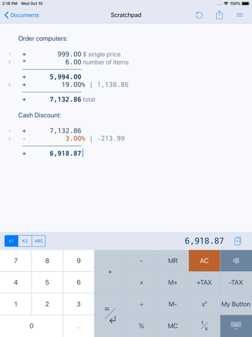Скриншот из CalcTape Paper Tape Calculator