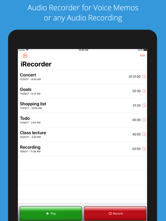 iRecorder Pro Audio Recorder Screenshots