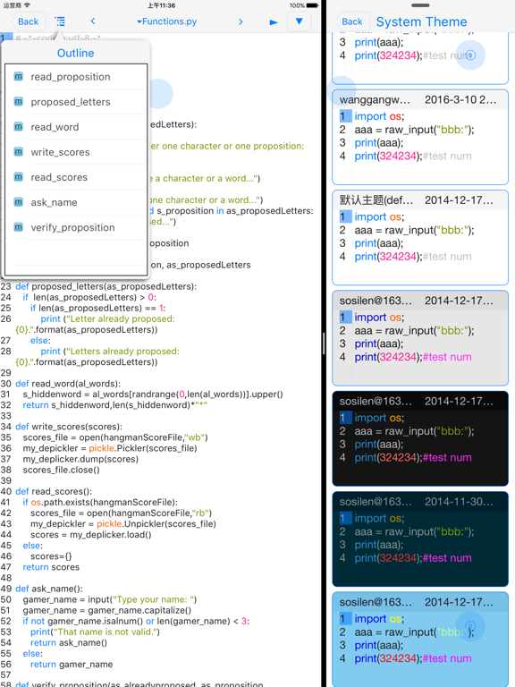 pythoni - run code,autocomplete,outline,color code screenshot
