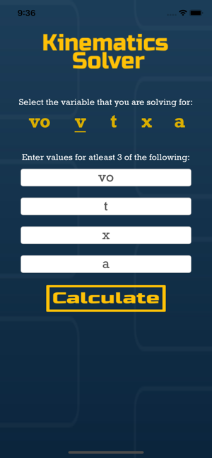 Kinematics Solving Calculator