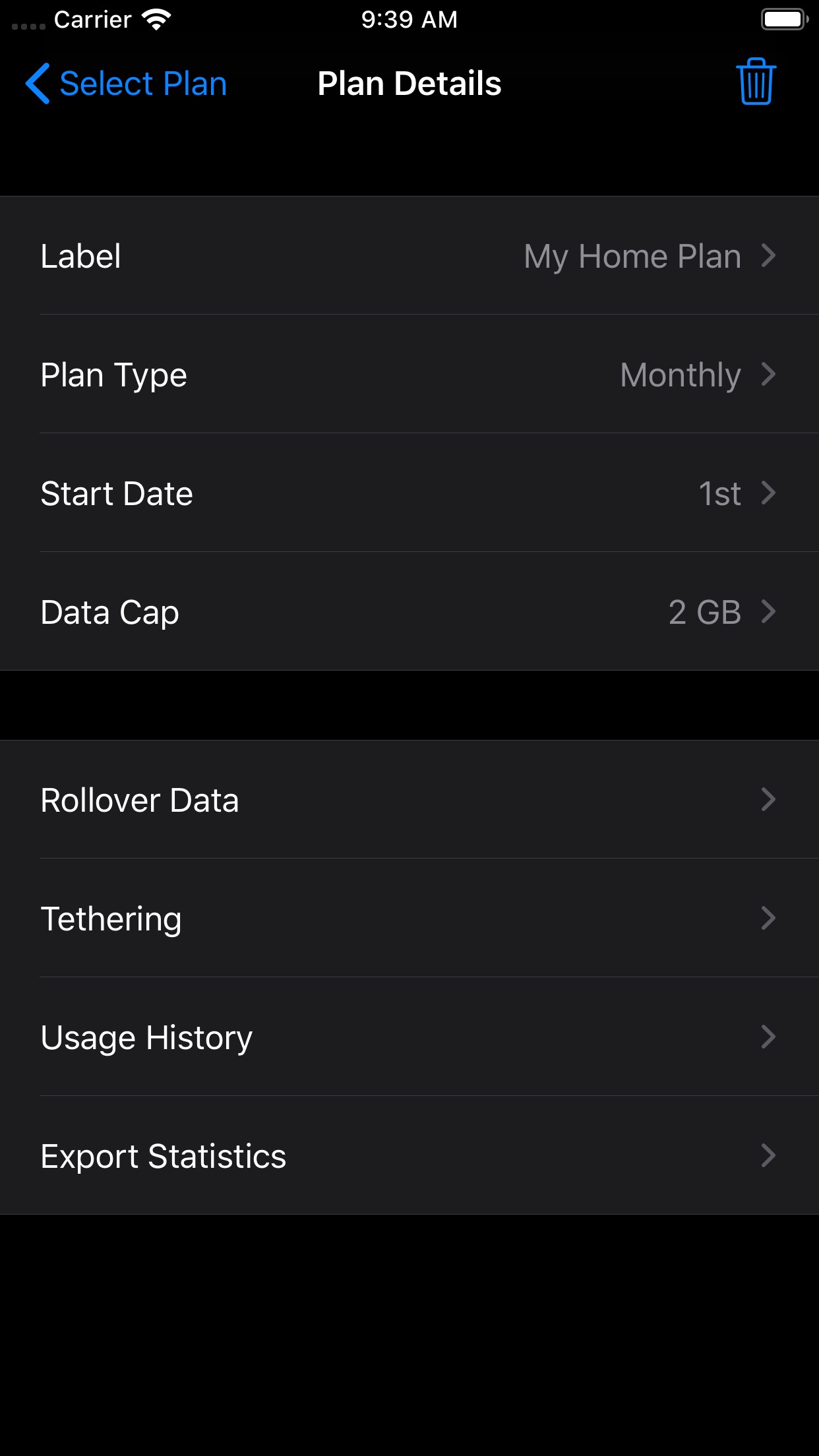 Screenshot do app DataMan - track data usage