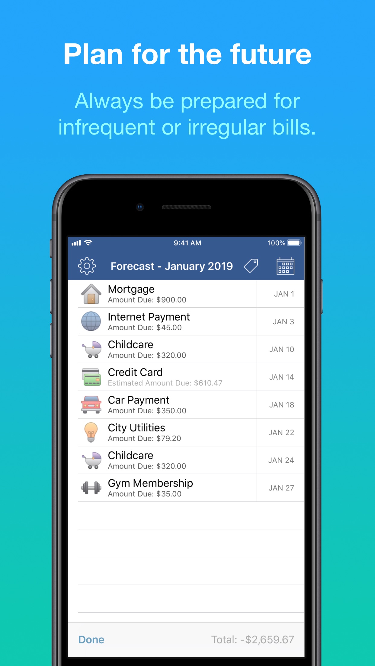 Screenshot do app Chronicle - Bill Organizer