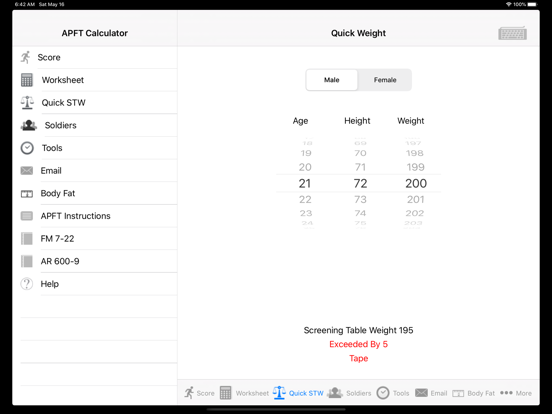 Army Fitness APFT Calculator screenshot