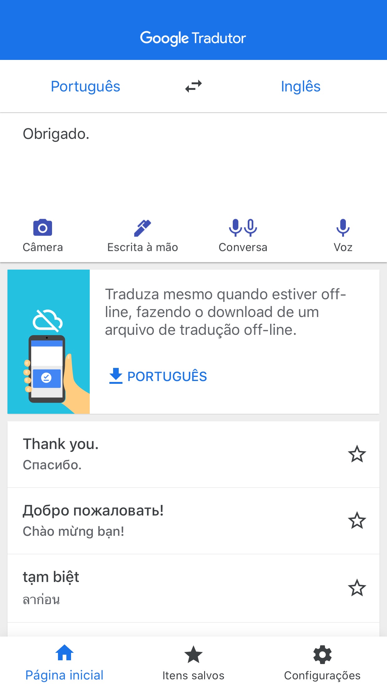 Screenshot do app Google Tradutor