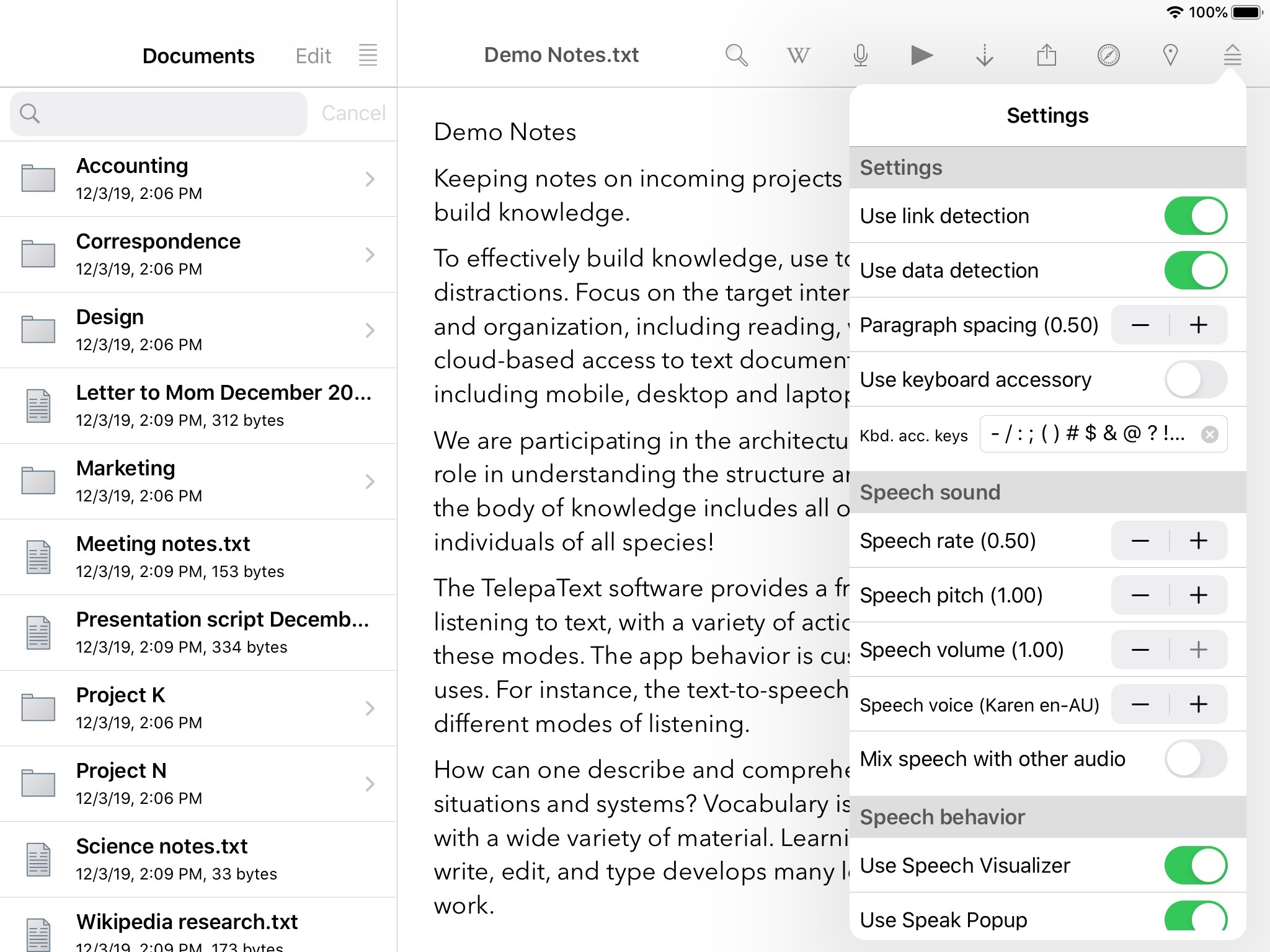 TelepaText - editor, speech screenshot 3