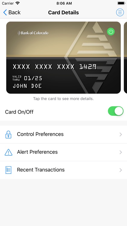 Bank of Colorado Card Control