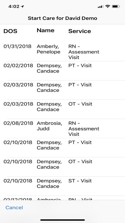 Care Visit Service Notes