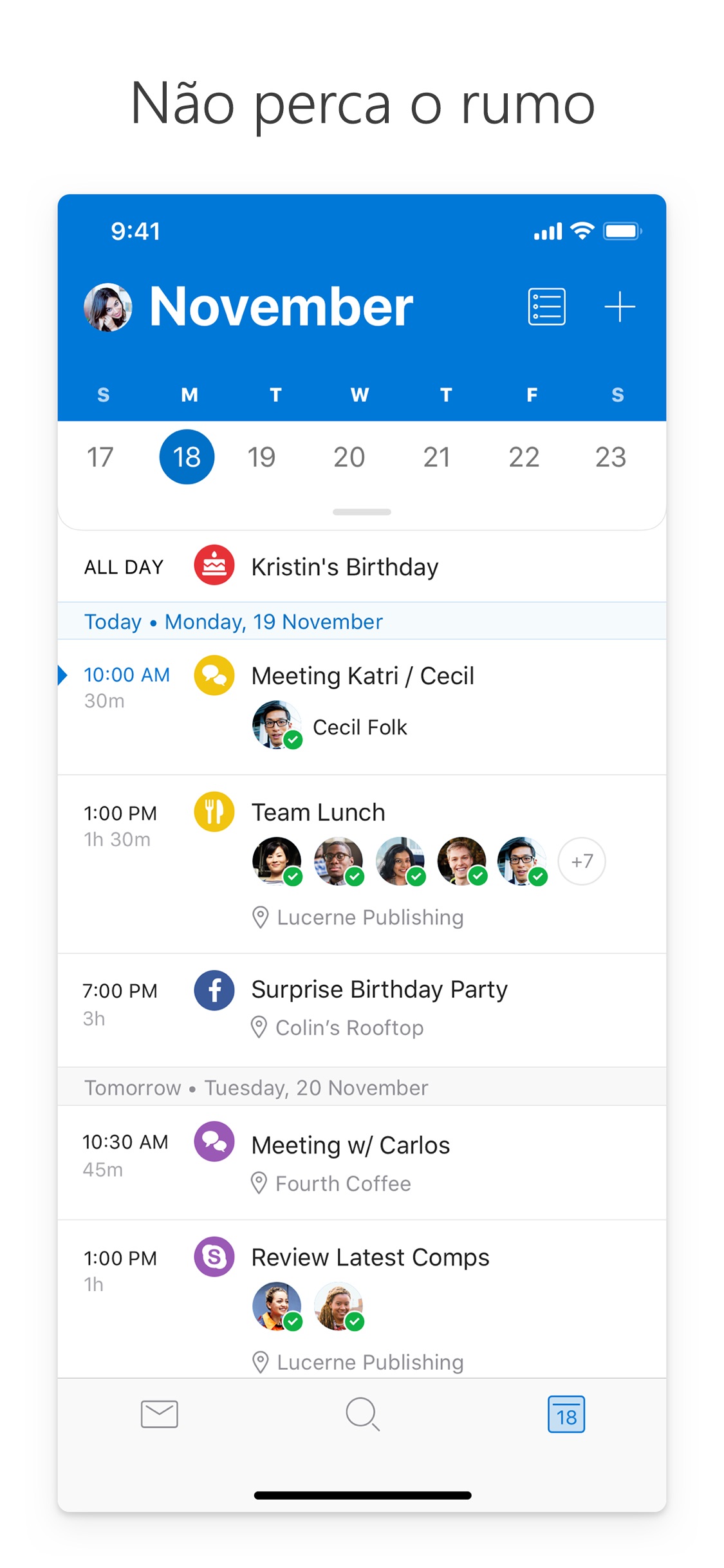 Screenshot do app Microsoft Outlook