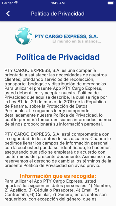 PTY Cargo Express App screenshot 2
