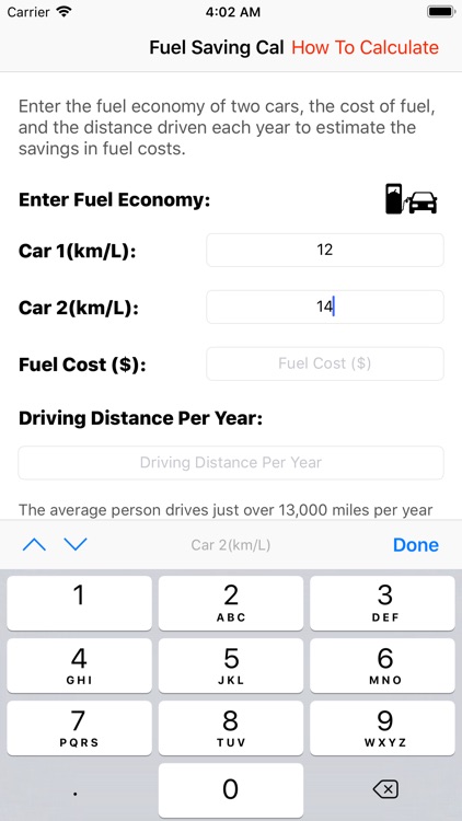 Fuel Saving Calc