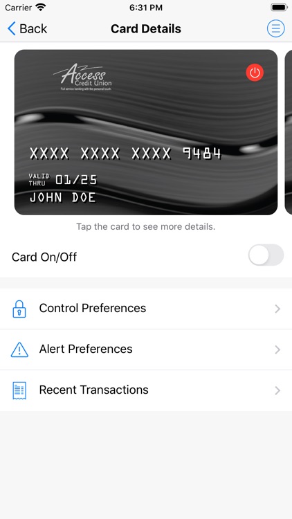 Access Debit Card Control