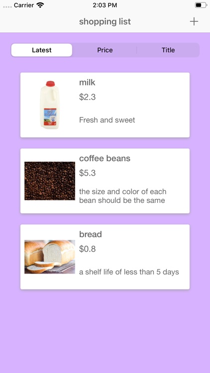 shopping list application