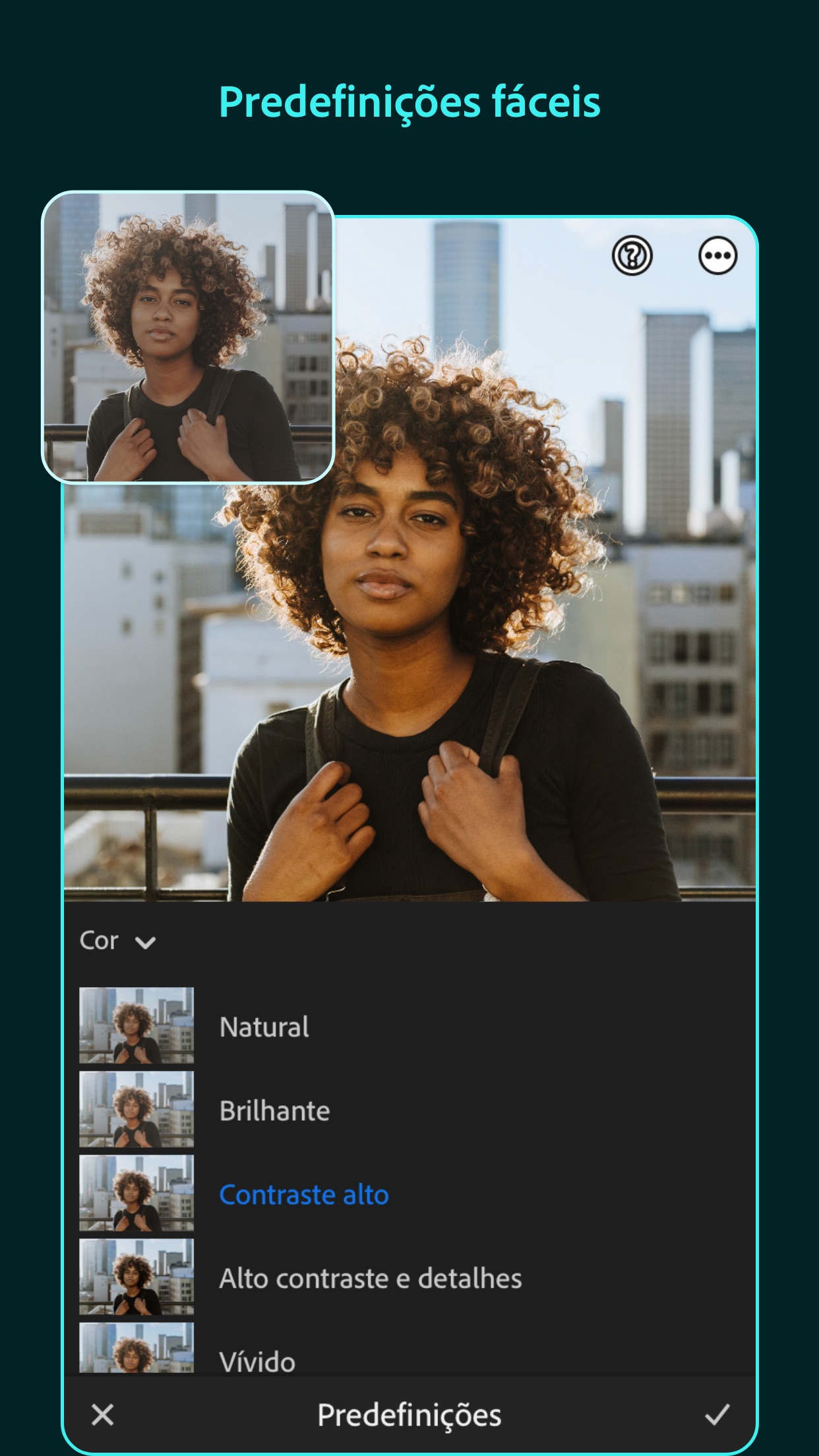 Screenshot do app Adobe Lightroom: Editar Fotos
