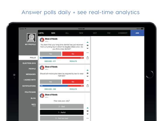 Show of Hands: Ask & Answer Polls, Politics & More screenshot