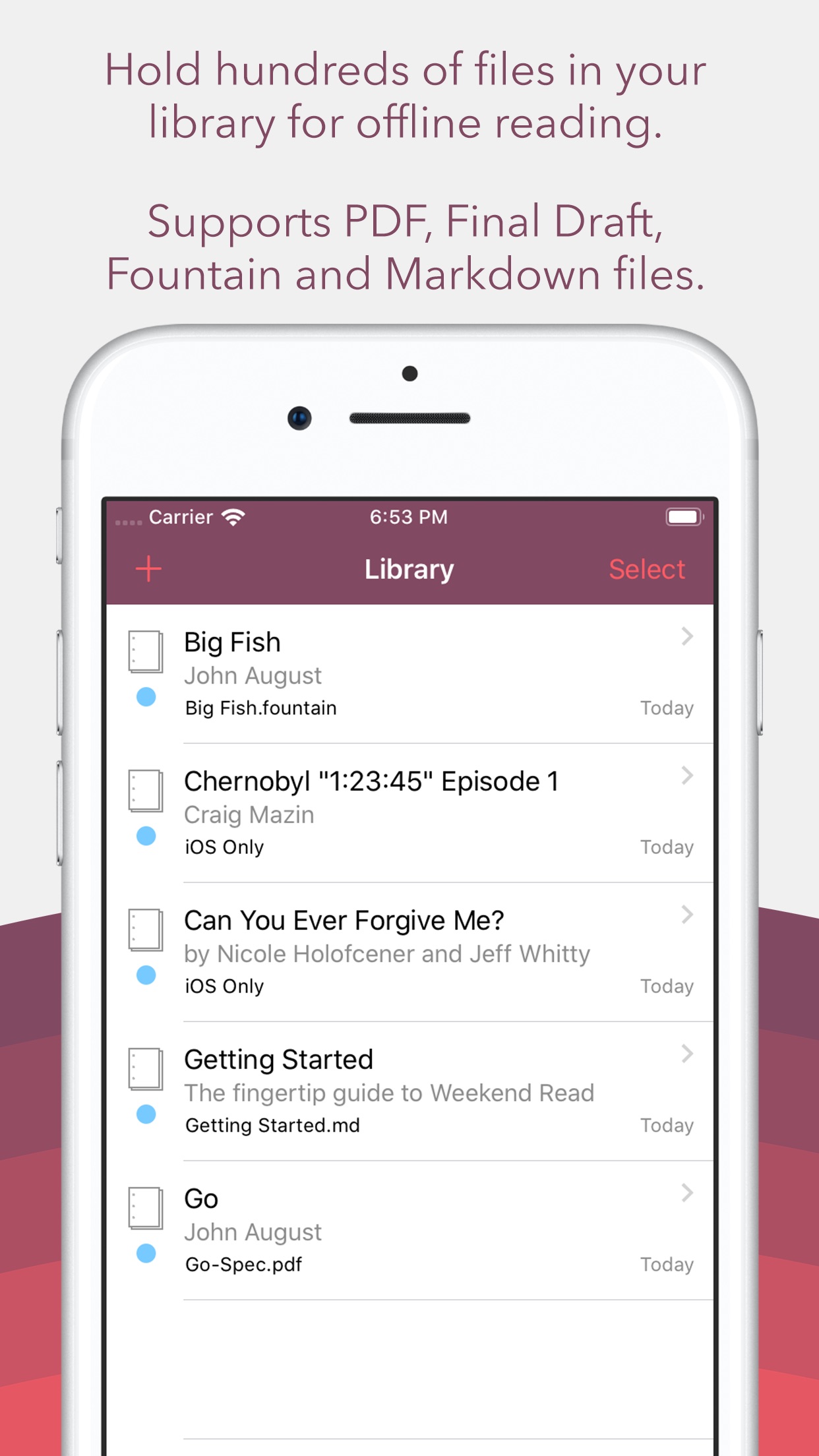 Screenshot do app Weekend Read