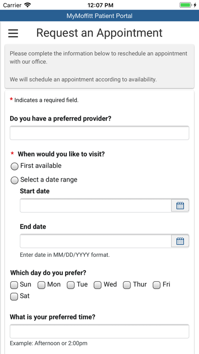 MyMoffitt Patient Portal screenshot 2