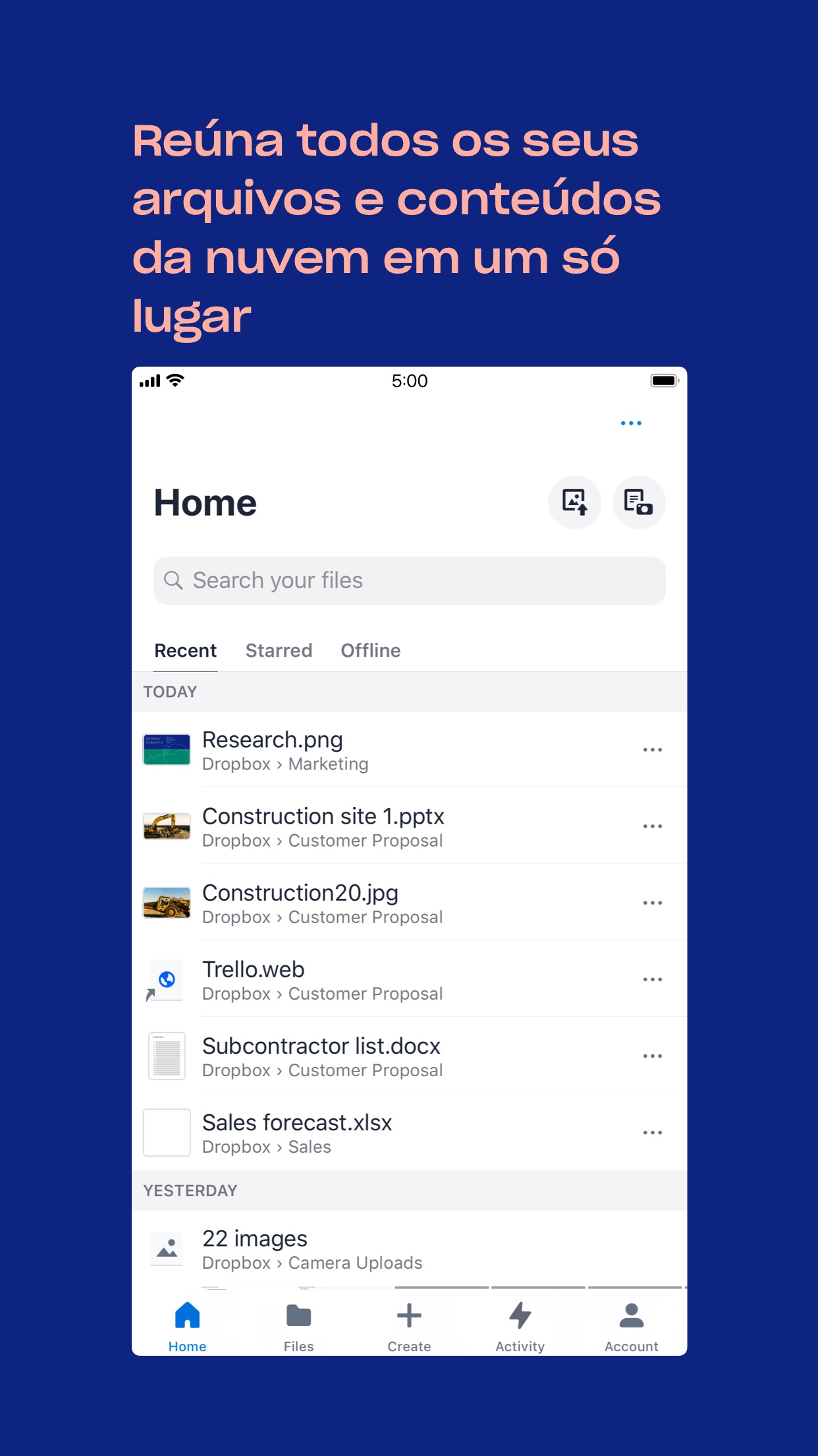 Screenshot do app Dropbox