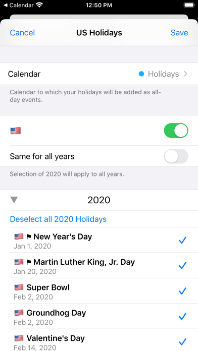 How to cancel & delete US Holidays - cals with flags from iphone & ipad 2