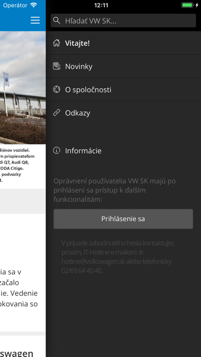 VW SK, zamestnanecká aplikácia screenshot 2
