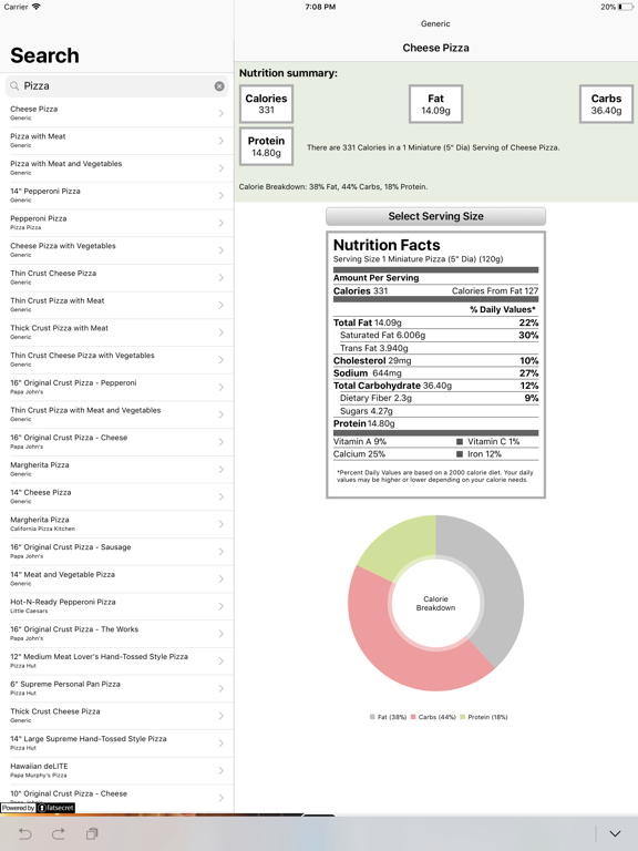 Nutrition Info screenshot