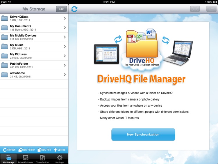 DriveHQ File Manager for iPad
