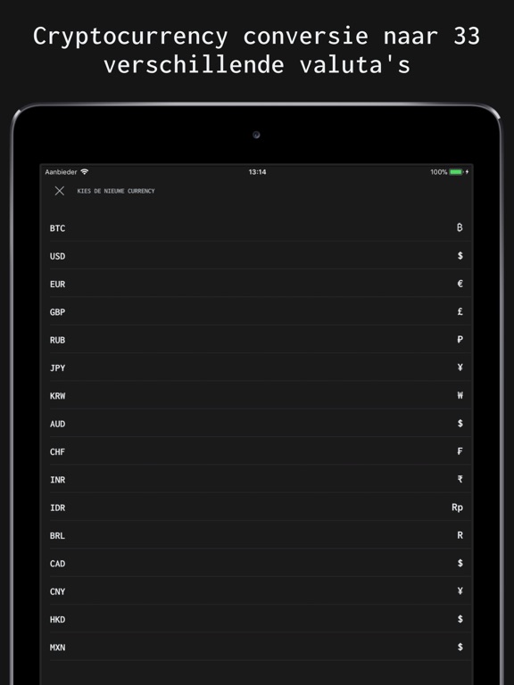 Cryptocurrency Koers iPad app afbeelding 4