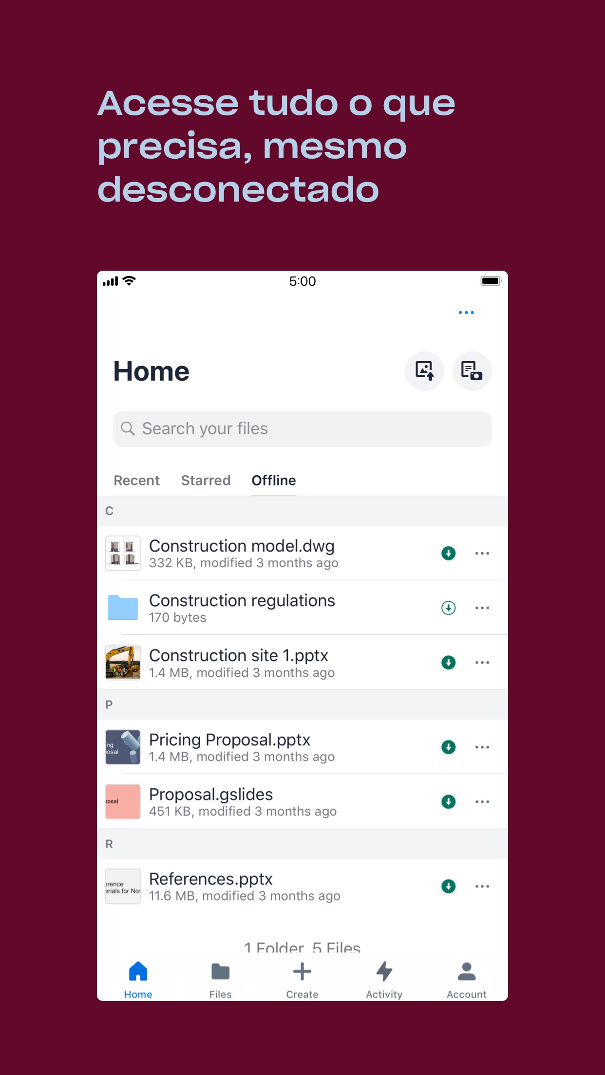 Screenshot do app Dropbox
