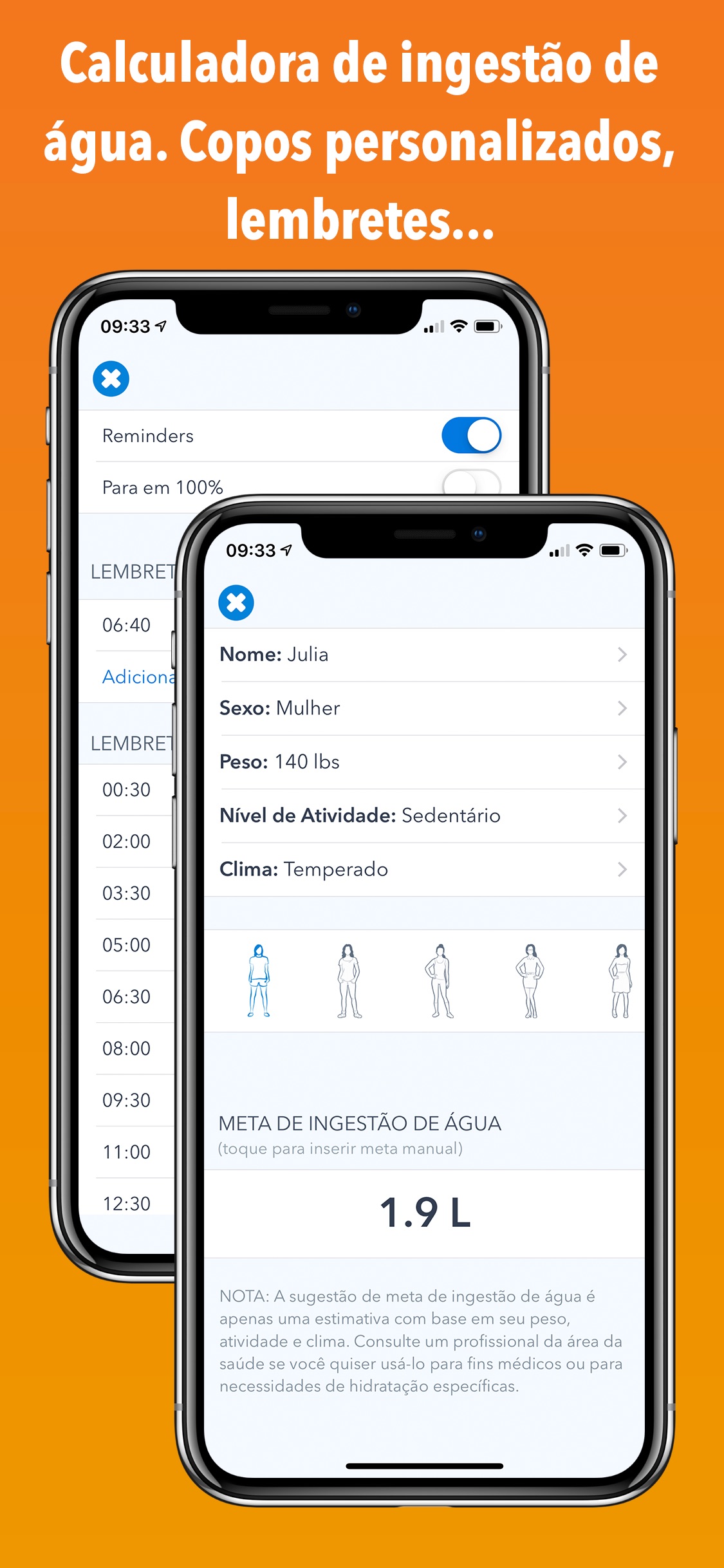Screenshot do app WaterMinder