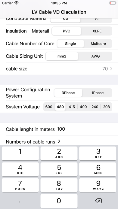 LV Cable Vd Calculation screenshot 3