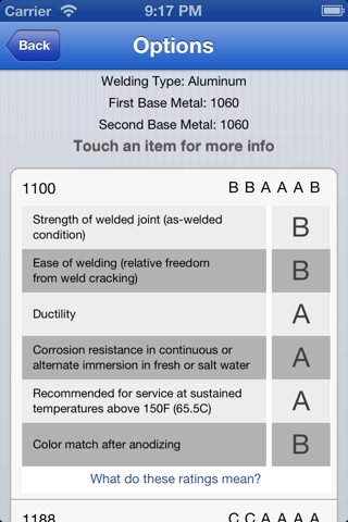 Filler Metal Selector screenshot 3