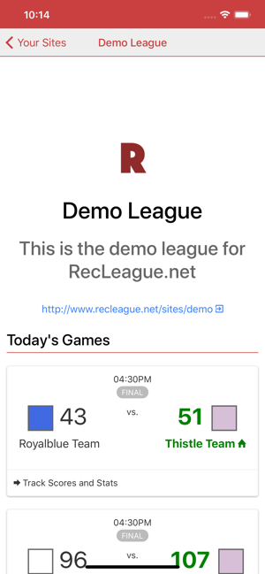 Scorebook for Sports Leagues