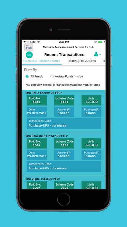 myCAMS Mutual Fund App by Computer Age Management Services Private Limited.