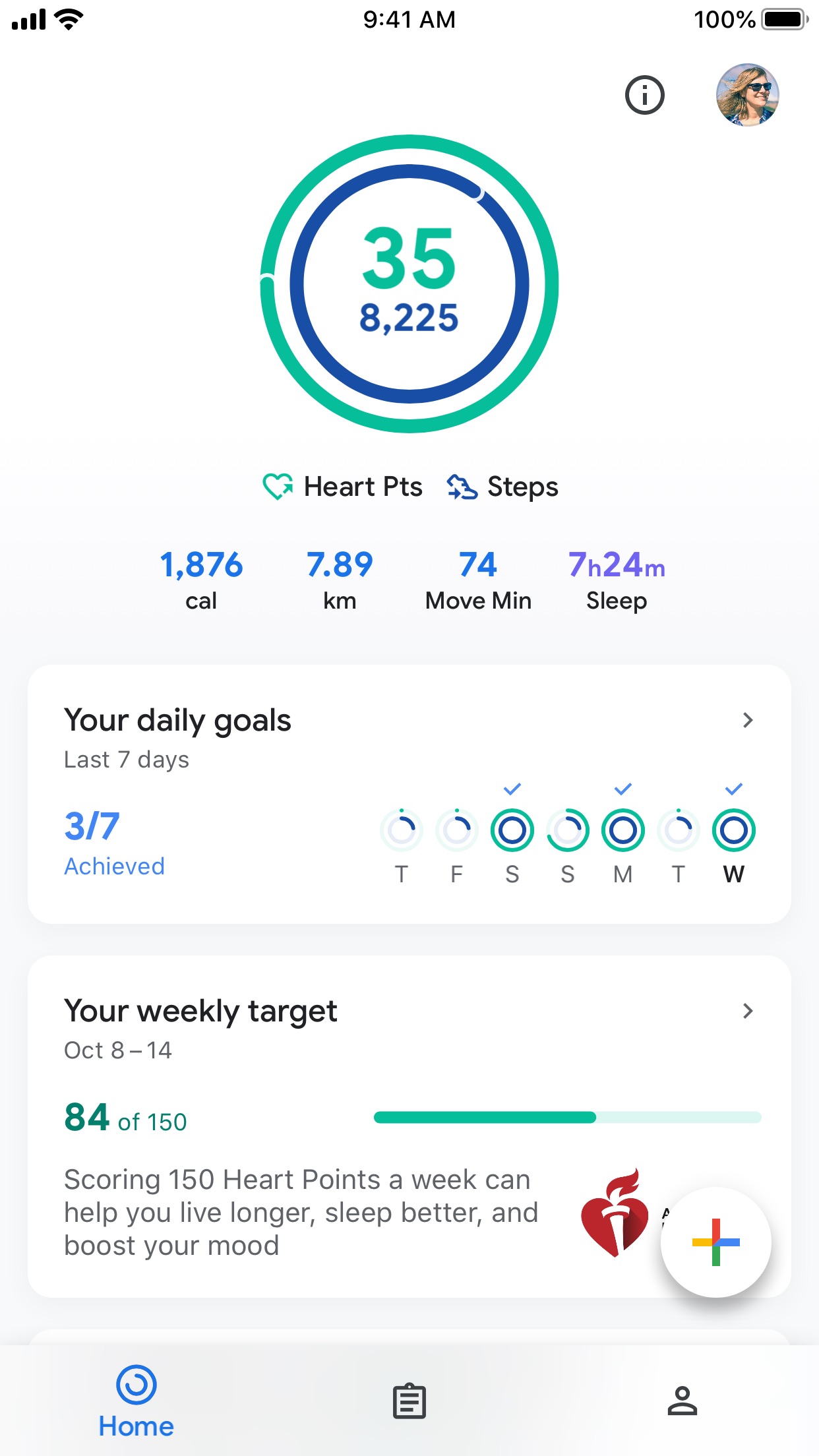 Screenshot do app Google Fit: monitor fitness
