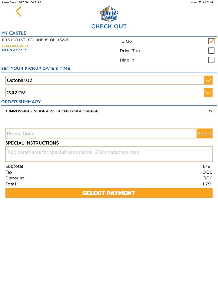 White Castle Online Ordering