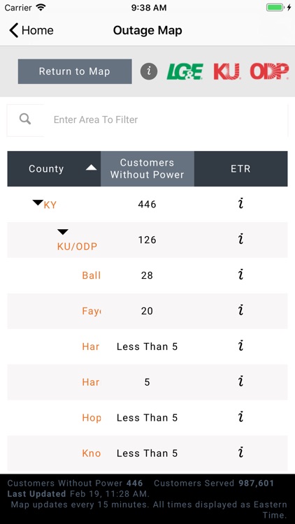 LG&E KU ODP Outage Maps