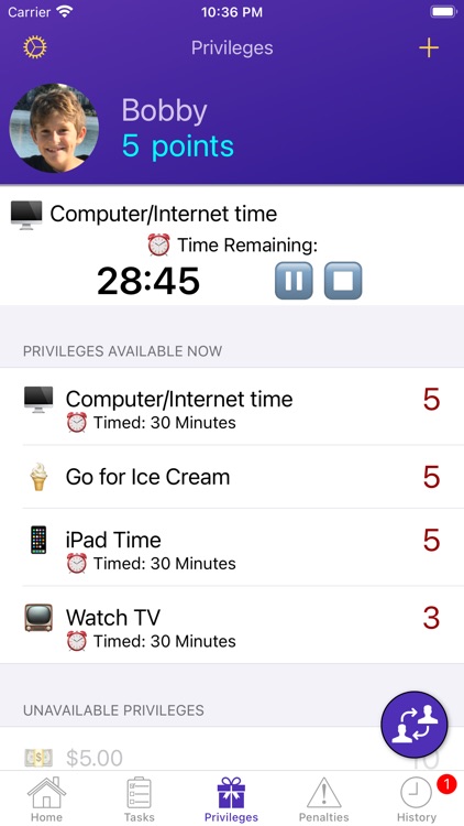 Privilege Points Chore Tracker