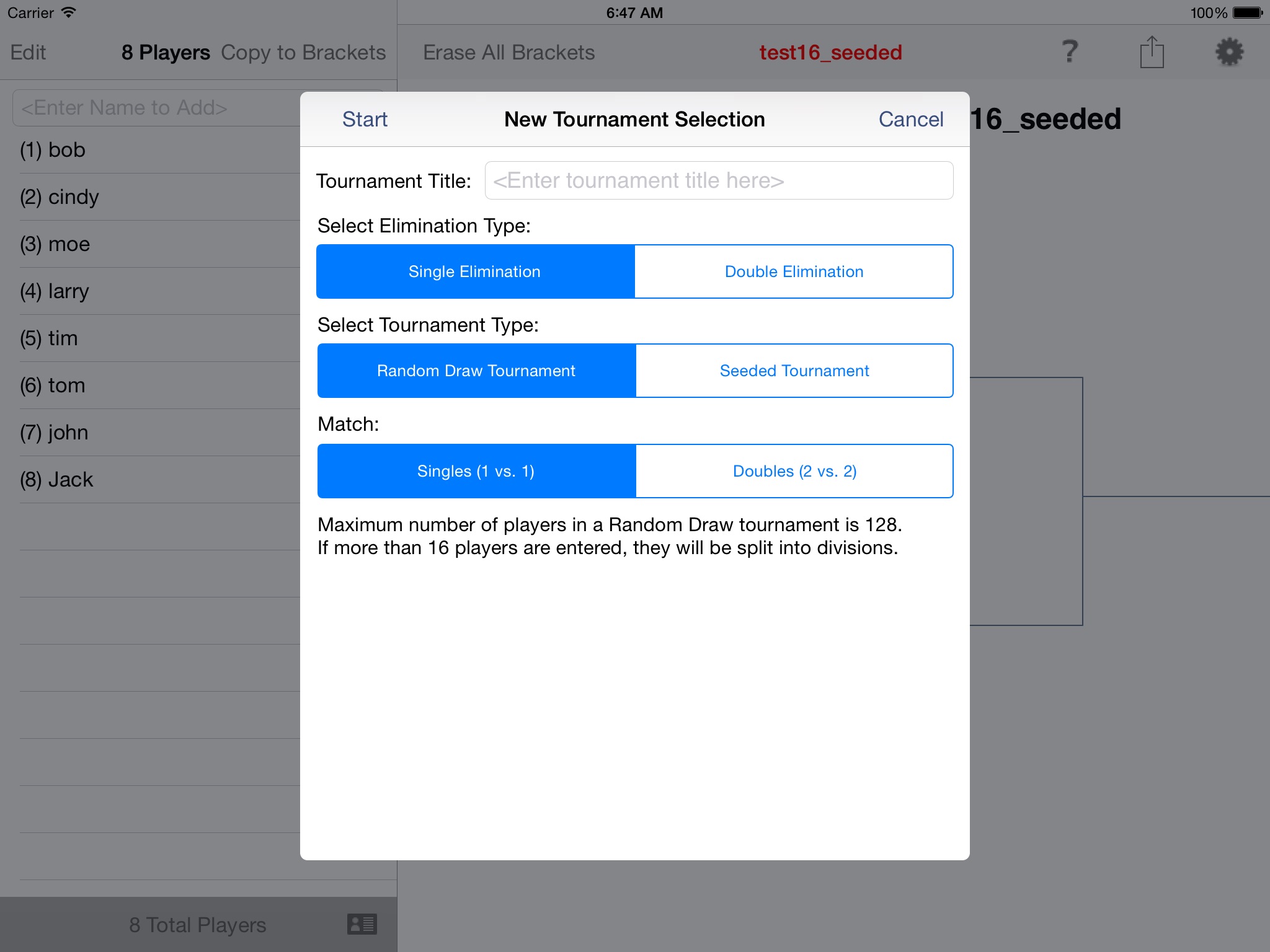 Big Bracket Maker for the iPad screenshot 2