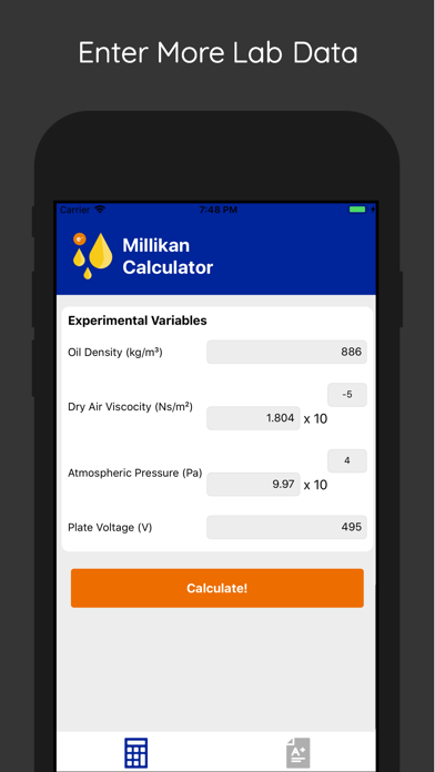 Millikan Calculator screenshot 2