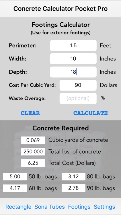 Concrete Calculator Pocket Pro - Standard & Metric