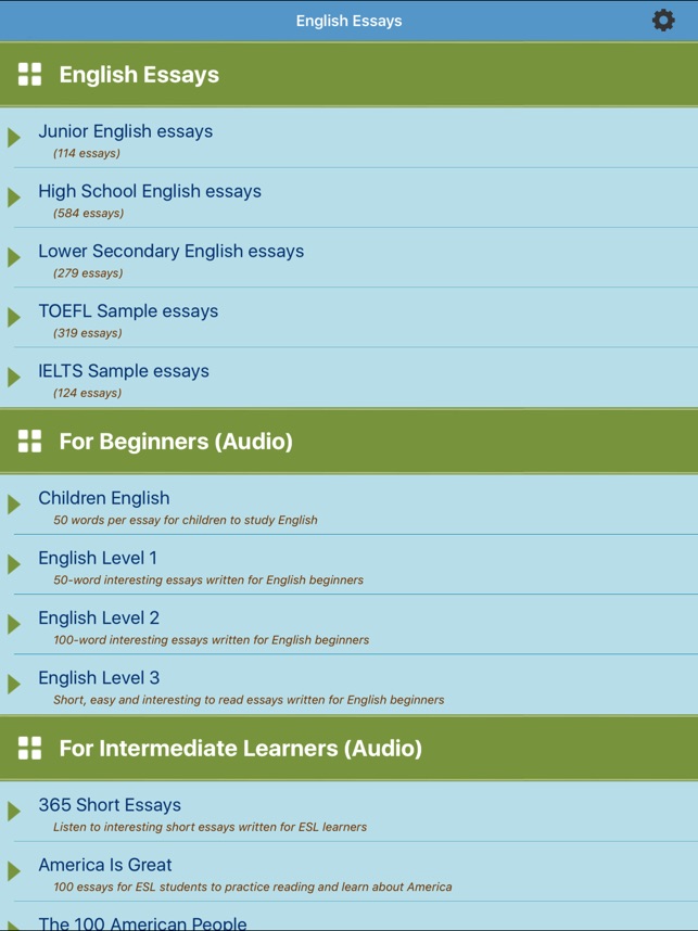 Global Warming Essay In English Essay Topics High School also Essays About Health Care Learn English Essays On The App Store Essay Writing Examples For High School