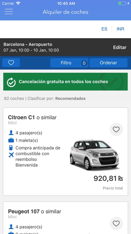 Alquiler de coches app